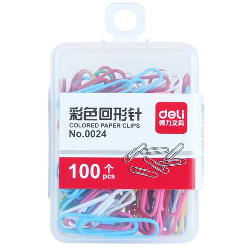 ↑得力0024回形针-彩色3号100只/小盒