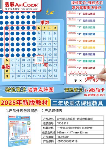 艺彩YC-8511磁性乘法点阵图+数轴教具套装-二年级(不退货)