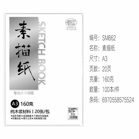智力神童ZLST-SM862素描纸-A3/20张