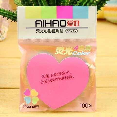 ↑爱好66747便利贴-4色荧光心形100张