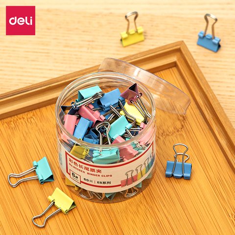 得力8556ES长尾夹-彩色/15mm/60只
