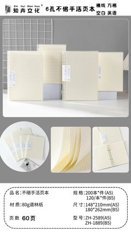 知卉ZH-1889活页本-空白/B5/不硌手